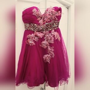 Vibrant Magenta Mini Dress with Floral Accents